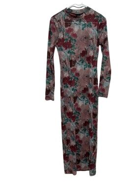 Floral Long Sleeve Y2K‎ Sheer Maxi Dress Size Medium Blanc